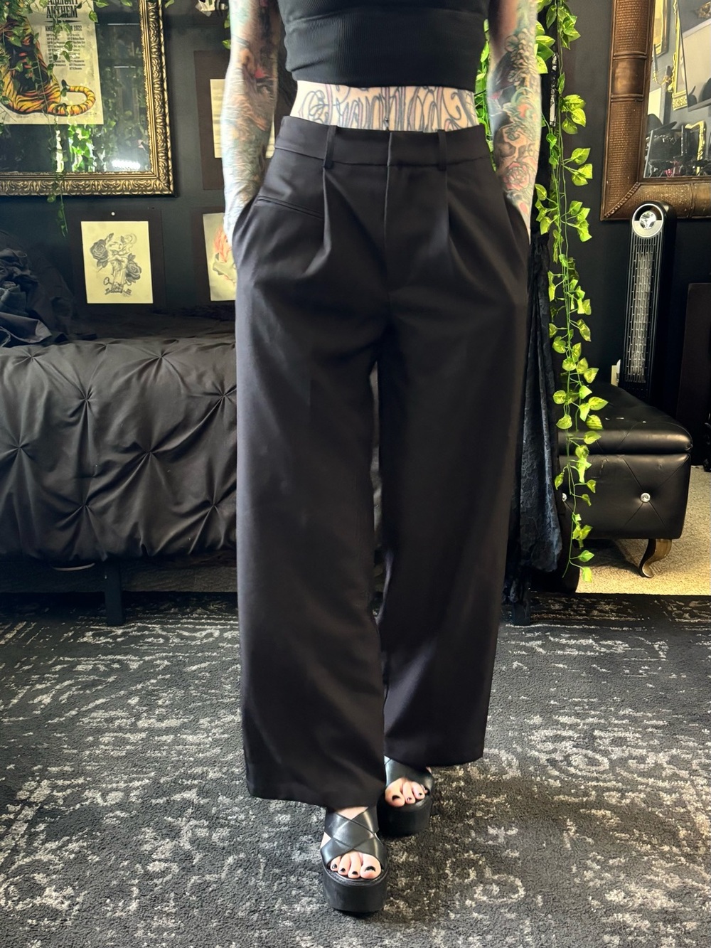 High-Waist Wide Leg Trousers, black, XS
